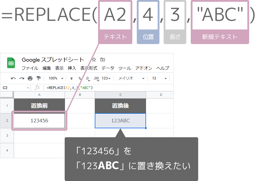 REPLACE関数の入れ方
