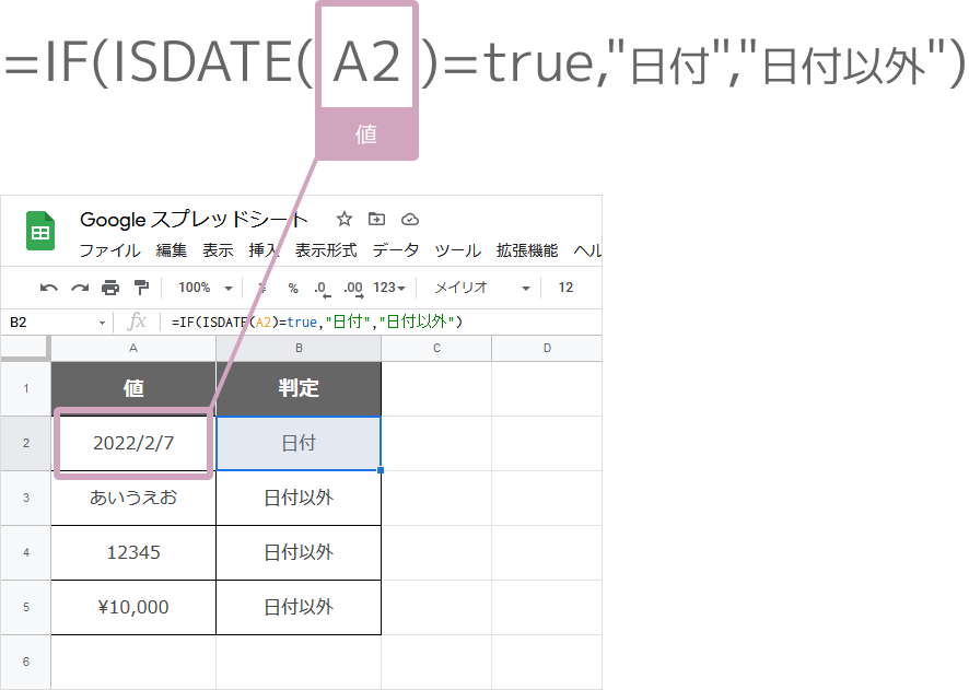 IF関数とISDATE関数のネスト