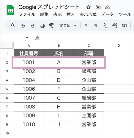 削除後のデータ