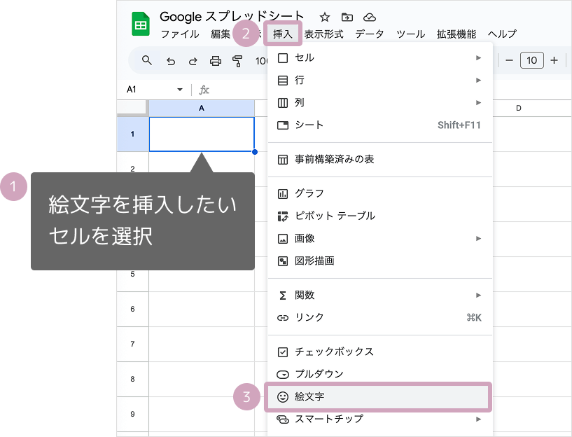 挿入から絵文字を選択